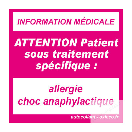 sticker allergie choc anaphylactique