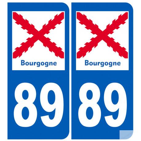 autocollant numéro immatriculation 89 de la Bourgogne