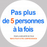 Sticker / autocollant : Pas plus de 5 personnes à la fois - 20cm