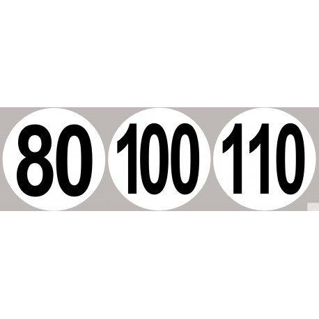 Sticker /autocollant : Lot Disques de limitation de vitesse 80-100-110 - 10cm