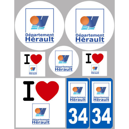 Département 34 l'Hérault (8 autocollants variés) - Sticker/autocoll