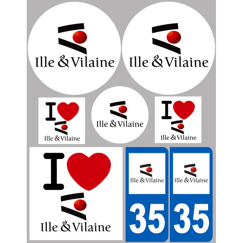 Département 35 d'Ille et Vilaine (8 autocollants variés) - Sticker/a