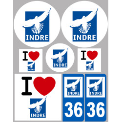 Département 36 Indre (8 autocollants variés) - Sticker/autocollant