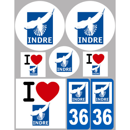 Département 36 Indre (8 autocollants variés) - Sticker/autocollant