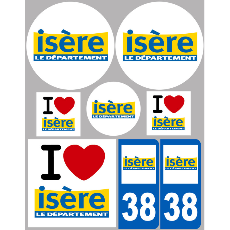 Département 38 l'Isère (8 autocollants variés) - Sticker/autocollan