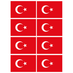 Sticker / autocollant : Drapeau Turquie - 8 stickers - 9.5 x 6.3 cm