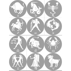 Sticker / autocollant : famille signes du zodiaque gris - 12 stickers de 7cm