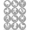 famille signes du zodiaque gris - 12 stickers de 7cm - Sticker/autocol