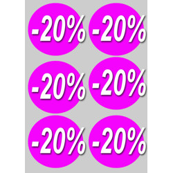 solde remise 20% rond - 6 stickers de 10cm - Sticker/autocollant