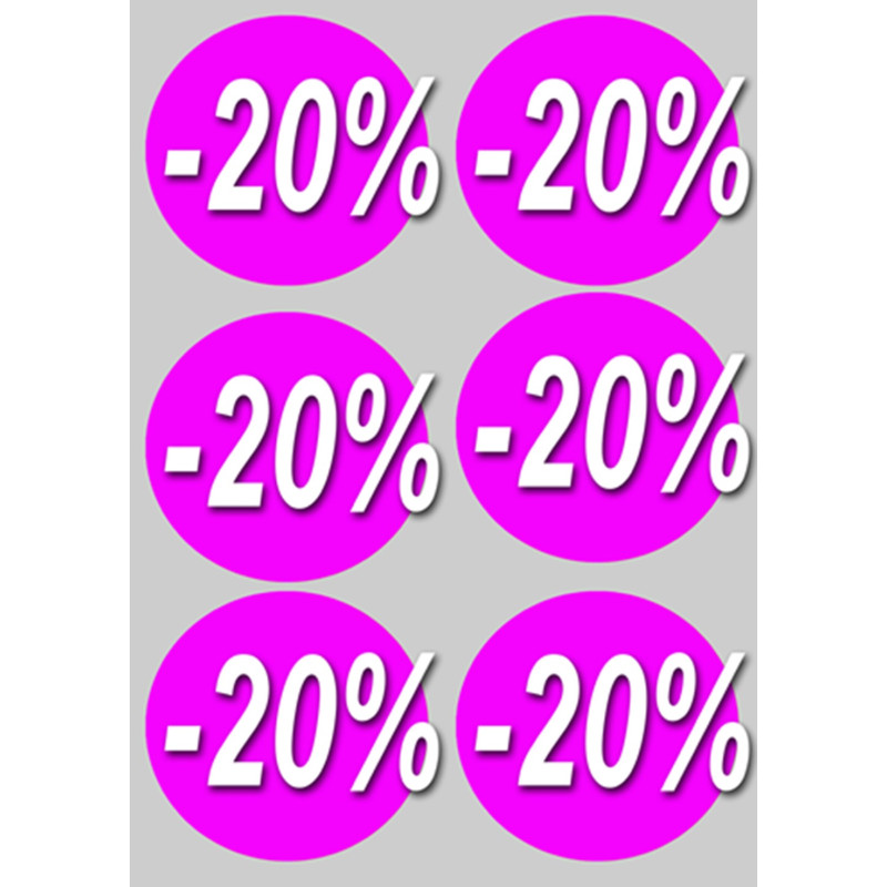 Soldes remise 20% rond (6 fois 10cm) - Sticker/autocollant