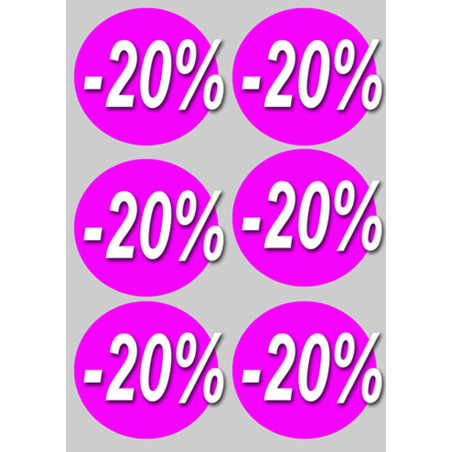 solde remise 20% rond - 6 stickers de 10cm - Sticker/autocollant