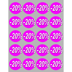 solde remise 20% rond - 20 stickers de 5cm - Sticker/autocollant