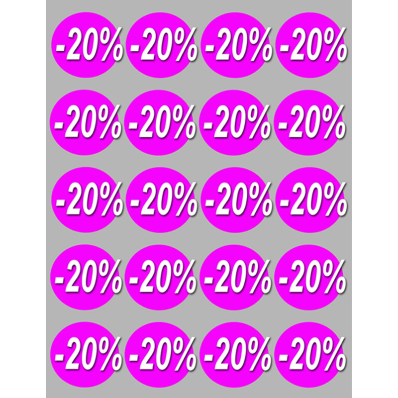 solde remise 20% rond - 20 stickers de 5cm - Sticker/autocollant