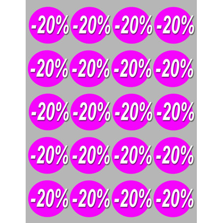 solde remise 20% rond - 20 stickers de 5cm - Sticker/autocollant