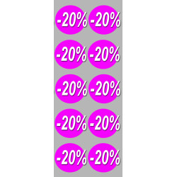 solde remise 20% rond - 10 stickers de 5cm - Sticker/autocollant