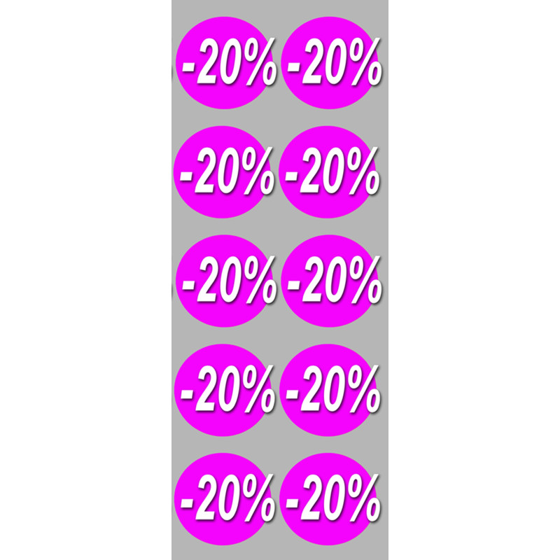 solde remise 20% rond - 10 stickers de 5cm - Sticker/autocollant