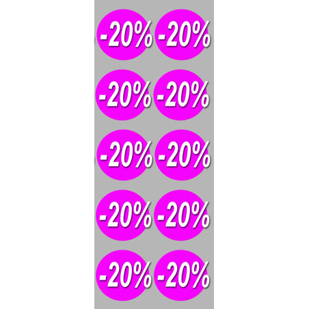 solde remise 20% rond - 10 stickers de 5cm - Sticker/autocollant