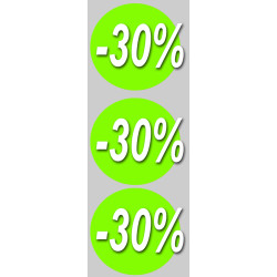 Solde remise 30% rond - 3 stickers de10cm - Sticker/autocollant