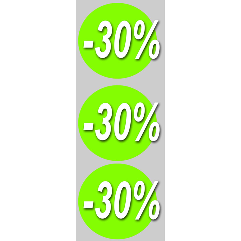 Solde remise 30% rond - 3 stickers de10cm - Sticker/autocollant