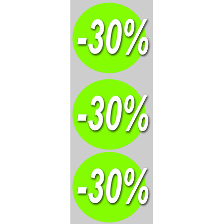 Solde remise 30% rond - 3 stickers de10cm - Sticker/autocollant