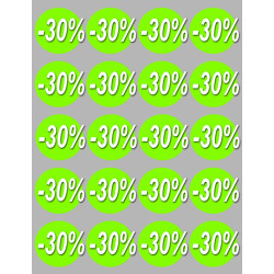 Solde remise 30% rond - 20 stickers de 5cm - Sticker/autocollant