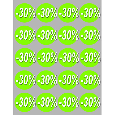 Solde remise 30% rond - 20 stickers de 5cm - Sticker/autocollant