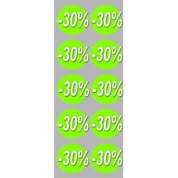 solde remise 30% rond - 10 stickers de 5cm - Sticker/autocollant