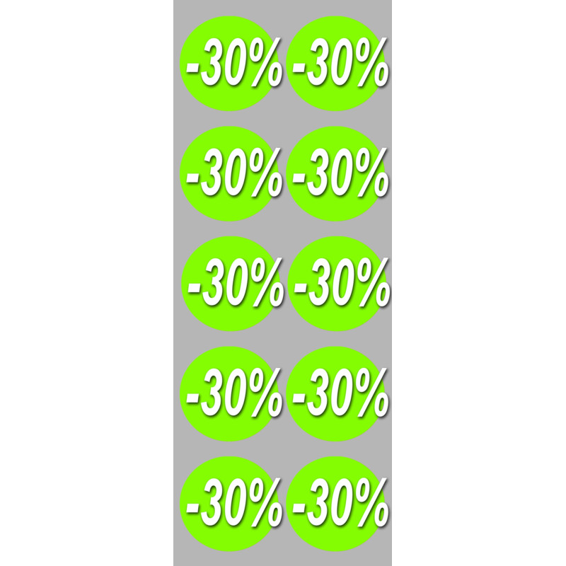 solde remise 30% rond - 10 stickers de 5cm - Sticker/autocollant