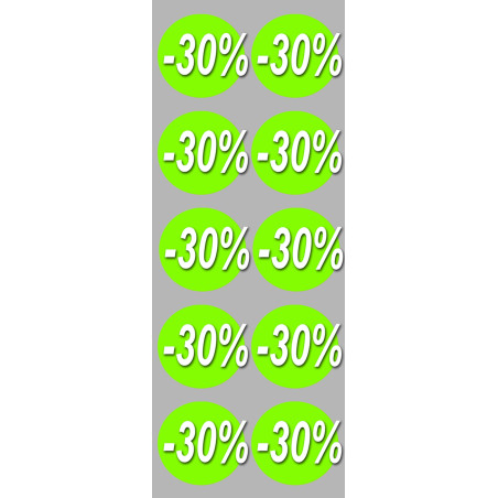 solde remise 30% rond - 10 stickers de 5cm - Sticker/autocollant