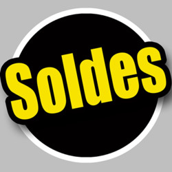 Sticker / autocollant : Solde Rond noir et jaune - 20cm